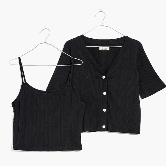 MADEWELL | NWT | Black Short Sleeve Cardigan Sweater Tank Set | Size M - Picture 1 of 5